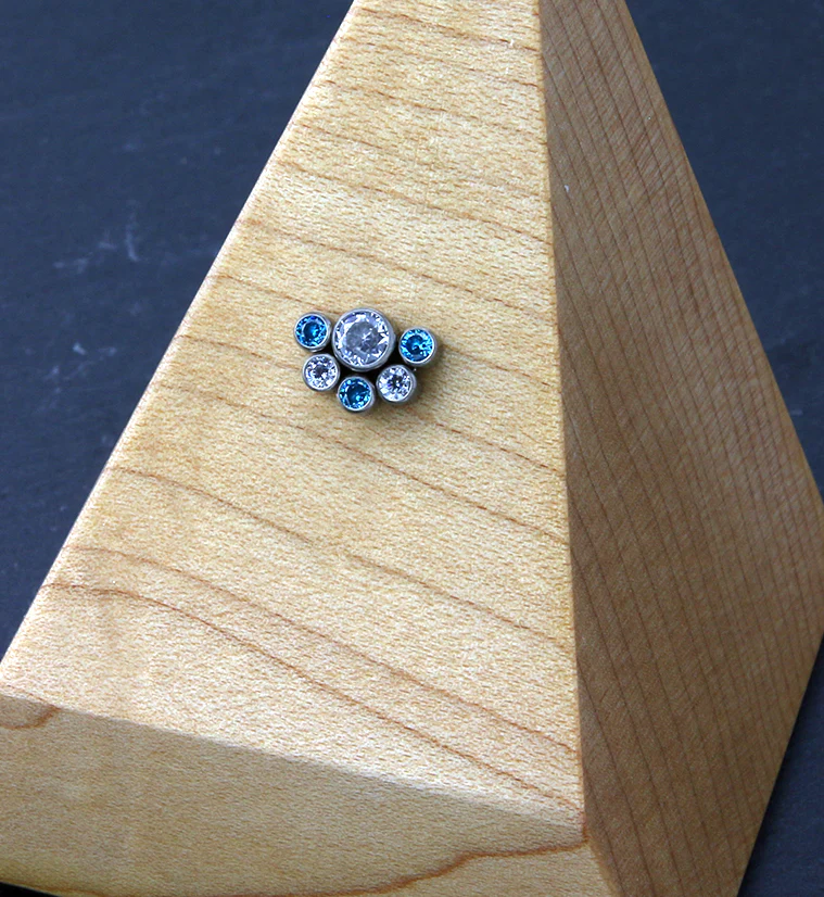 Hexad Aqua CZ Threadless Titanium Top - Image 2