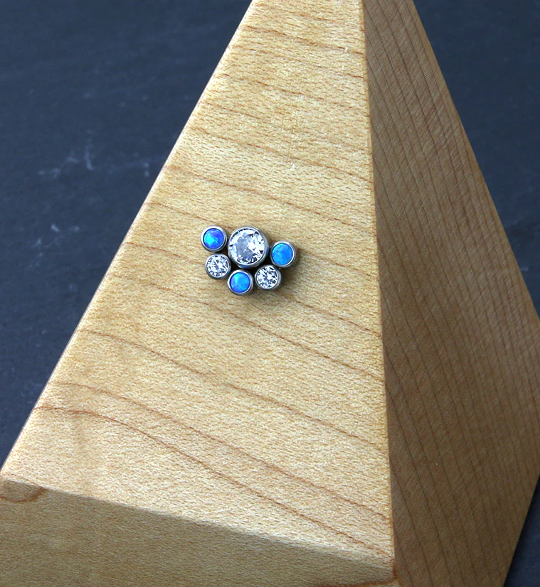 Hexad Blue Opalite Clear CZ Threadless Titanium Top - Image 2