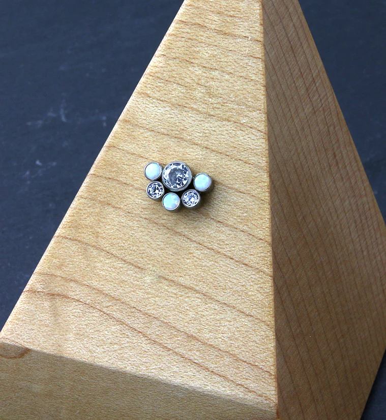 Hexad White Opalite Clear CZ Threadless Titanium Top - Image 2