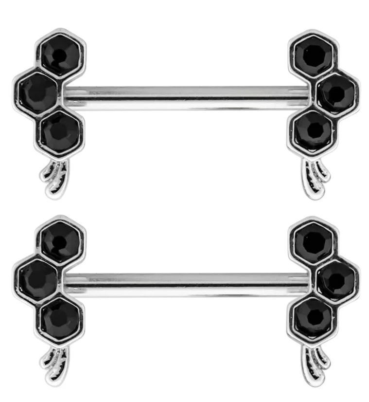 Honeycomb Drip Black CZ Stainless Steel Nipple Barbell