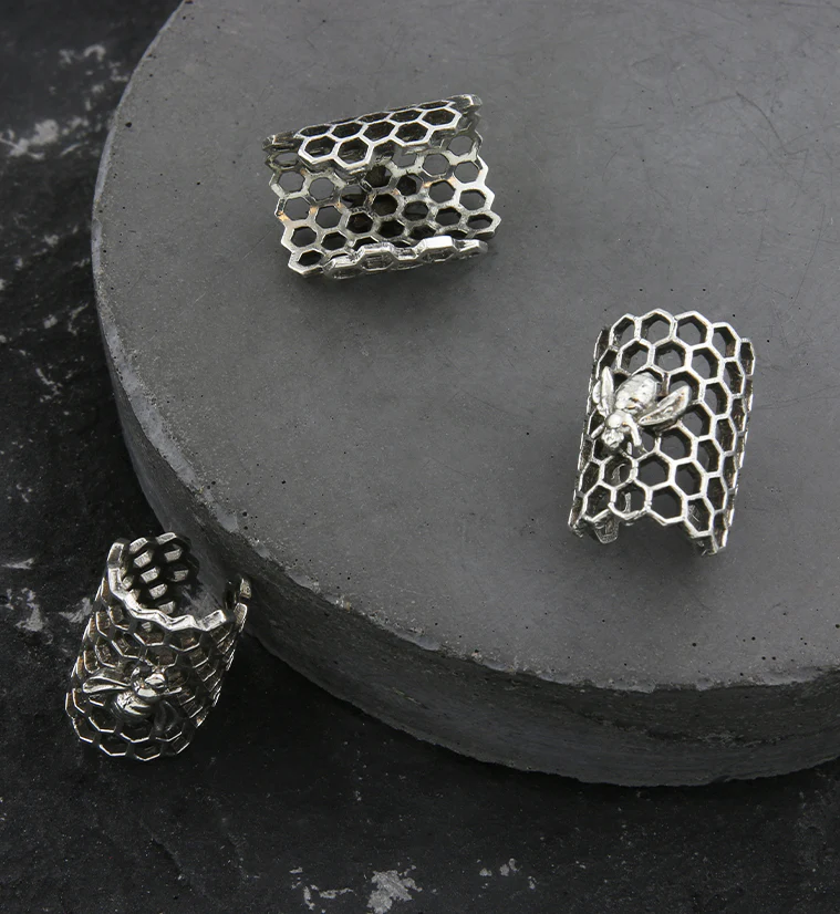 Honeycomb White Brass Dreadlock Cuff