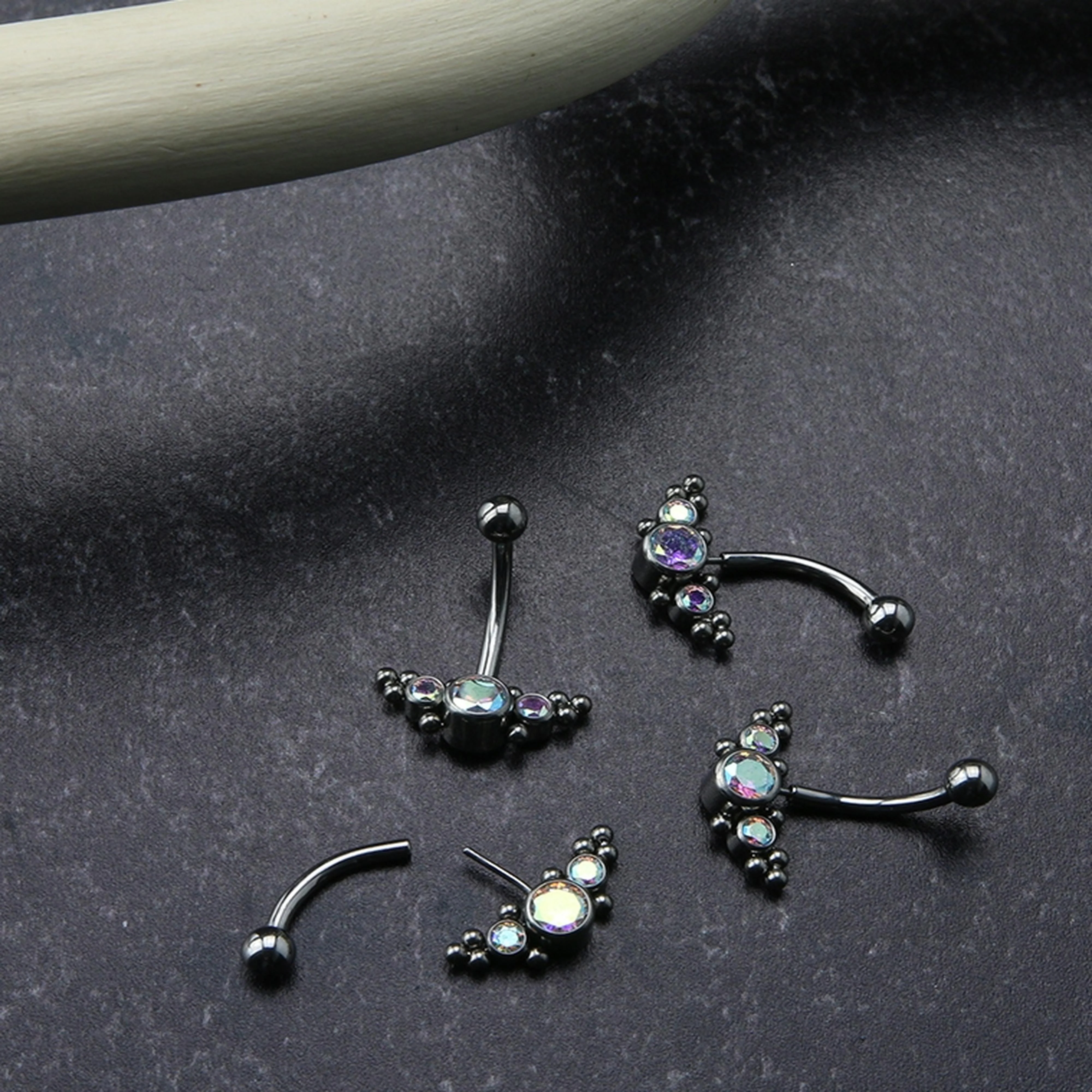 Horde Cluster Rainbow Aurora CZ Titanium Threadless Curved Barbell - Image 3