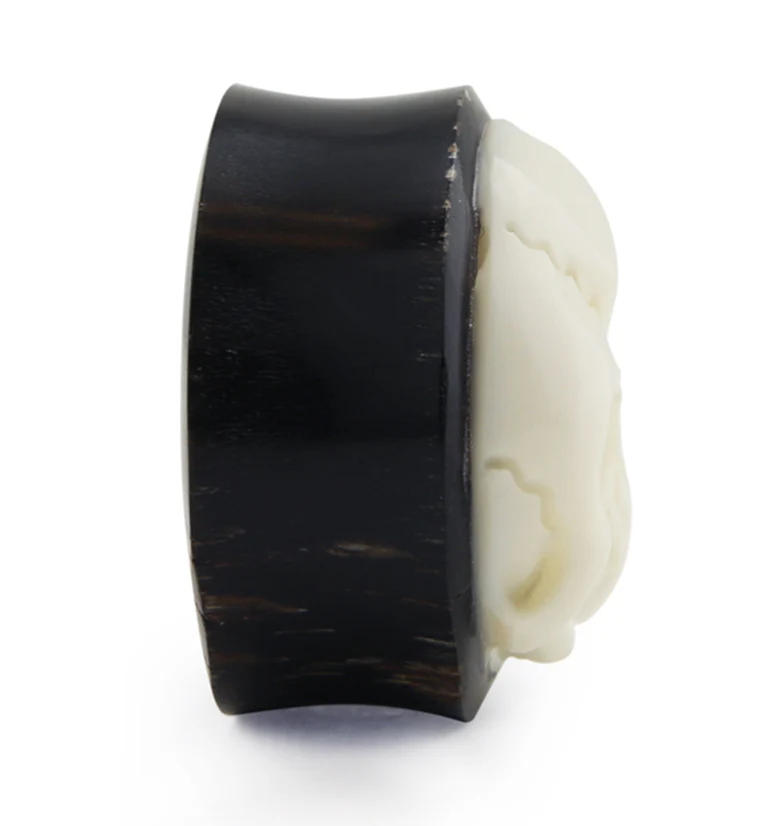 Horn Plugs With Carved Bone Skull Inlay - Image 3