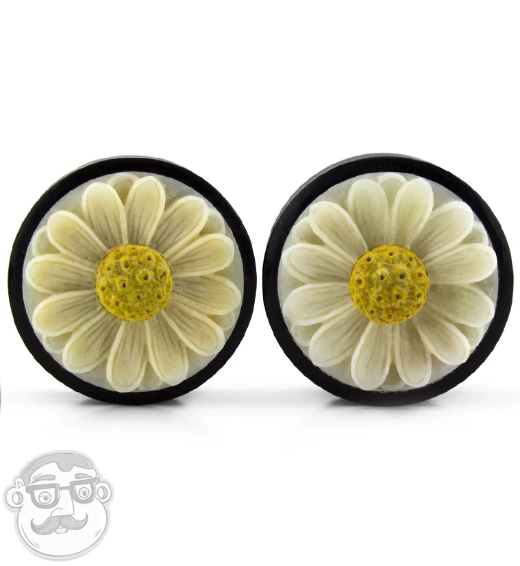 Horn Plugs with Daisy Flower Inlay - Image 5
