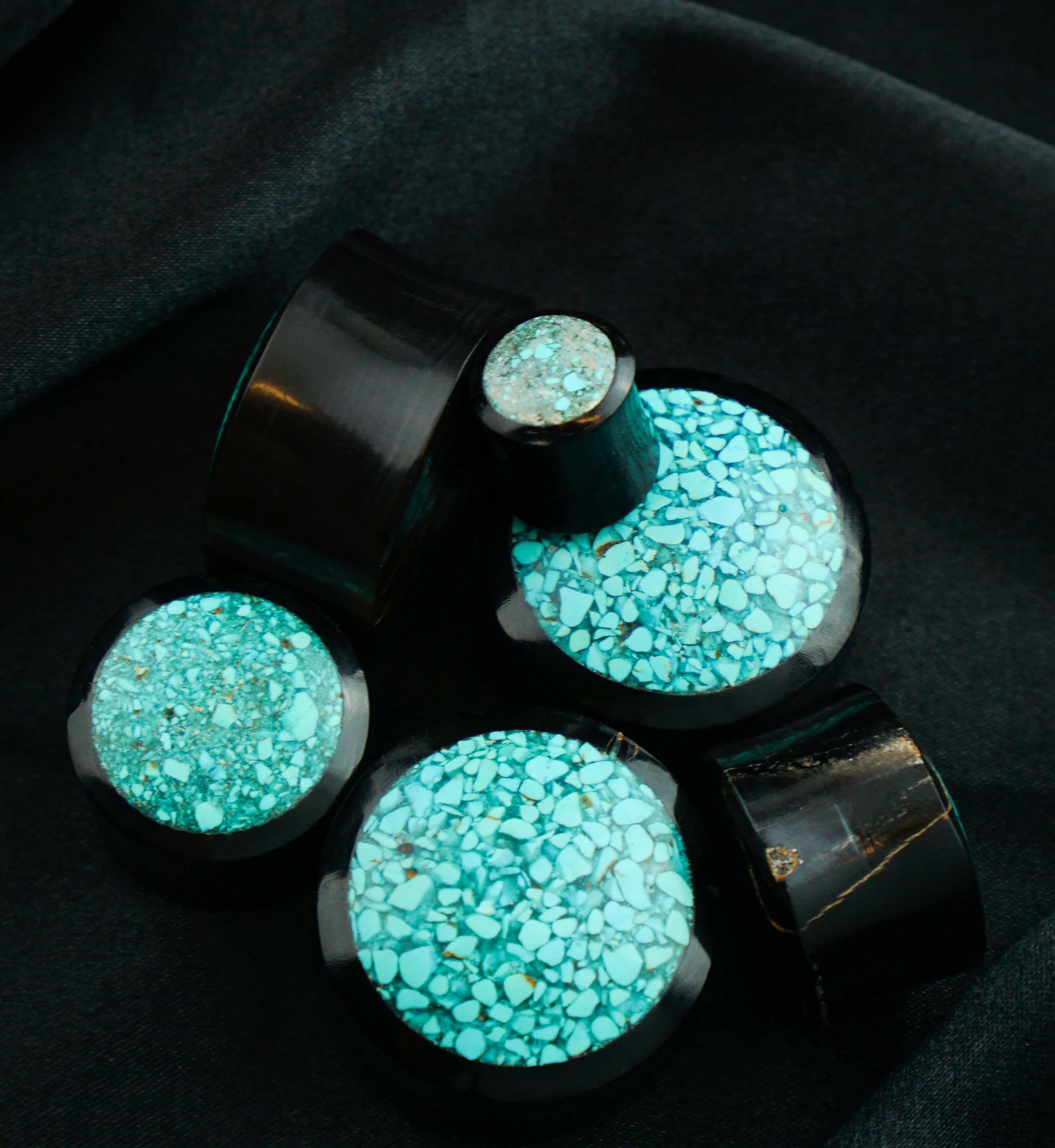 Horn Plugs With Turquoise Stone Inlay - Image 2