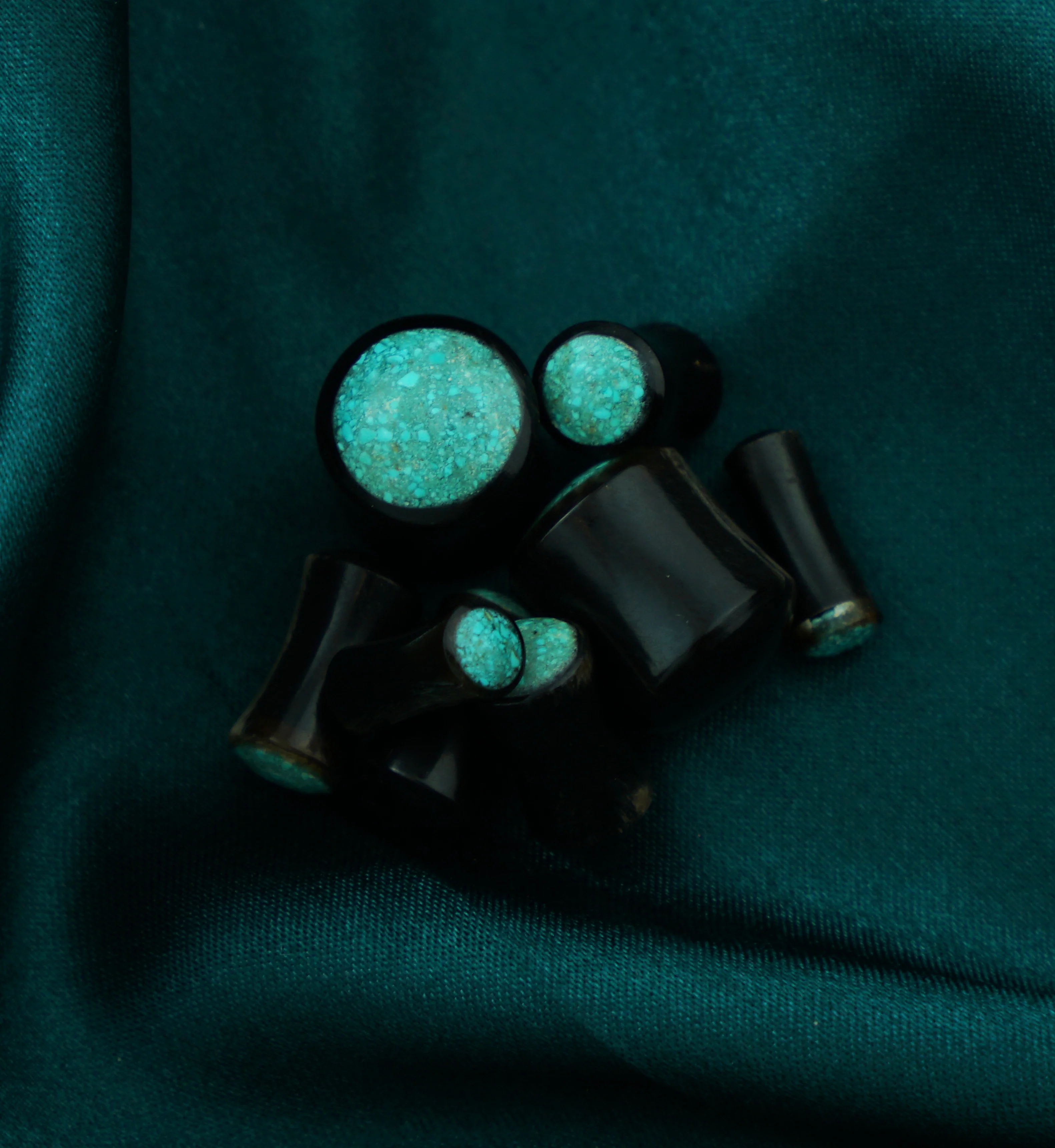 Horn Plugs With Turquoise Stone Inlay - Image 4