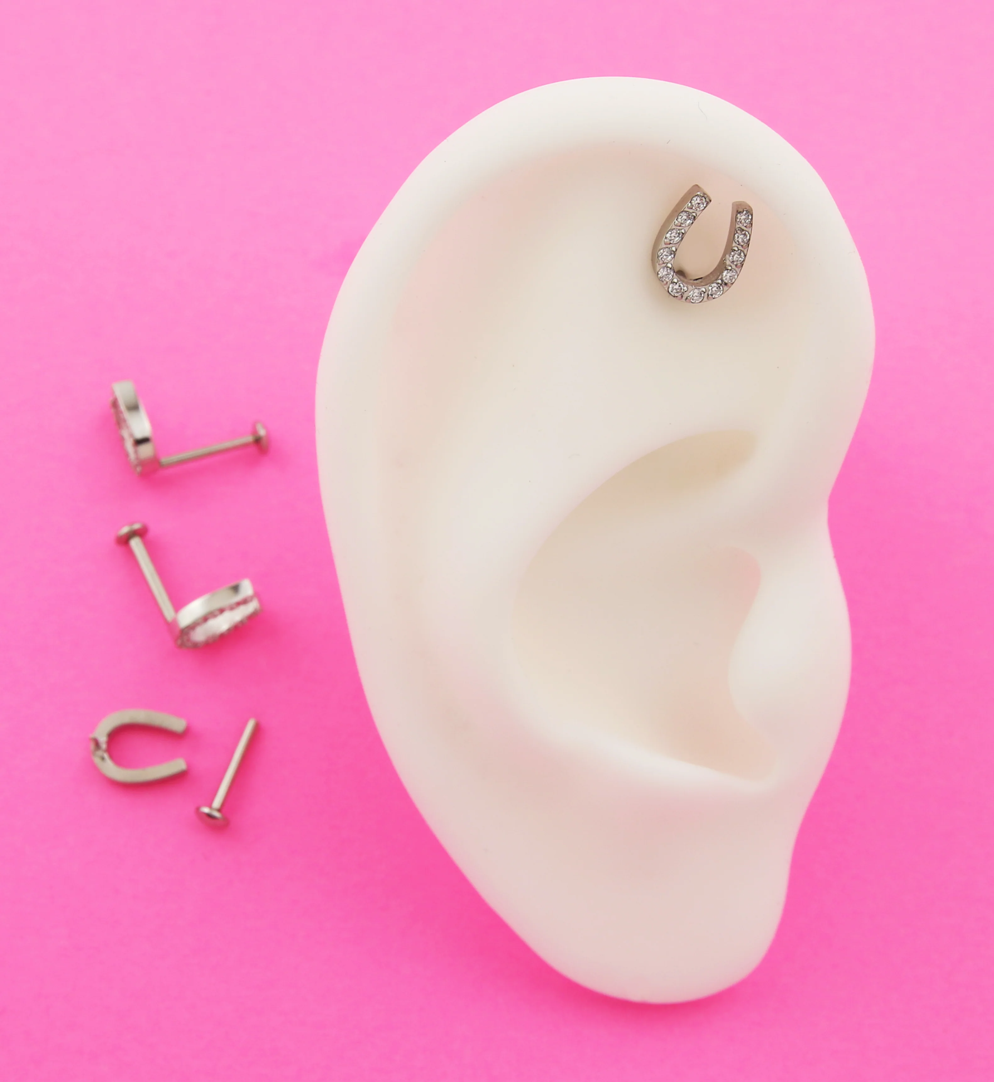 Horseshoe Clear CZ Convex Back Titanium Threadless Labret - Image 2