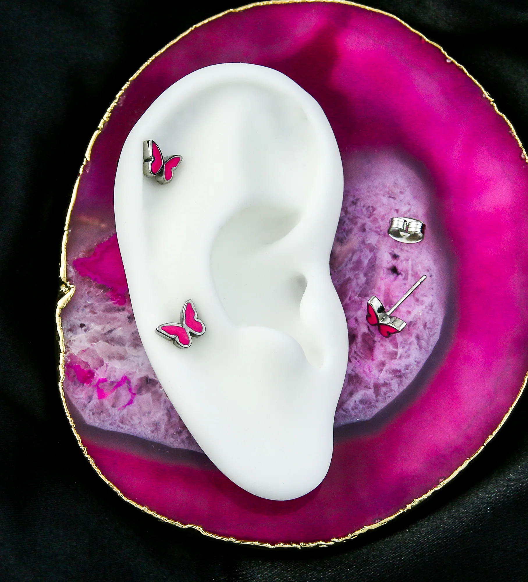 Hot Pink Butterfly Stainless Steel Stud Earrings - Image 2