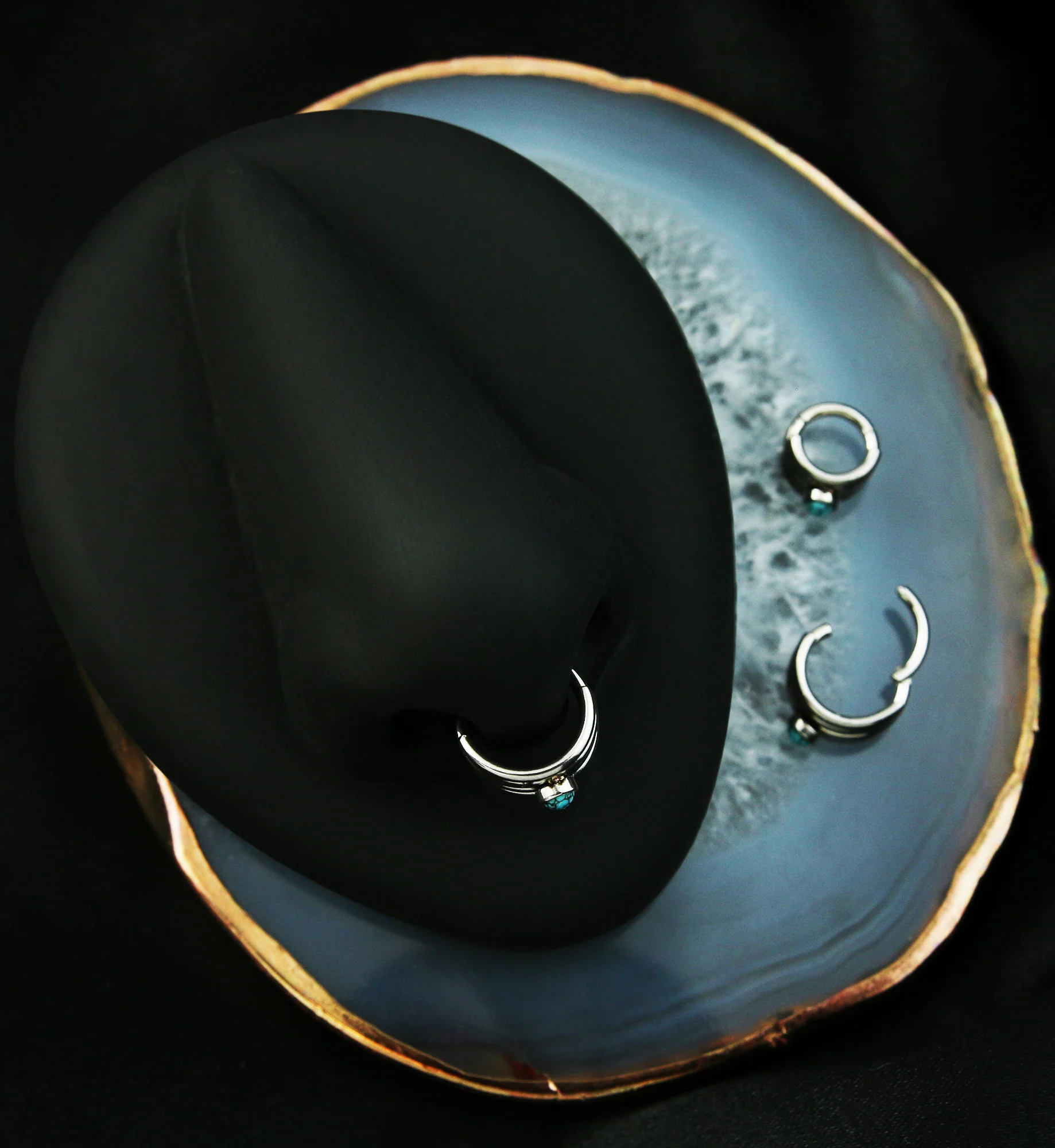 Howlite Turquoise Stacked Stainless Steel Hinged Cuff Segment Ring - Image 3