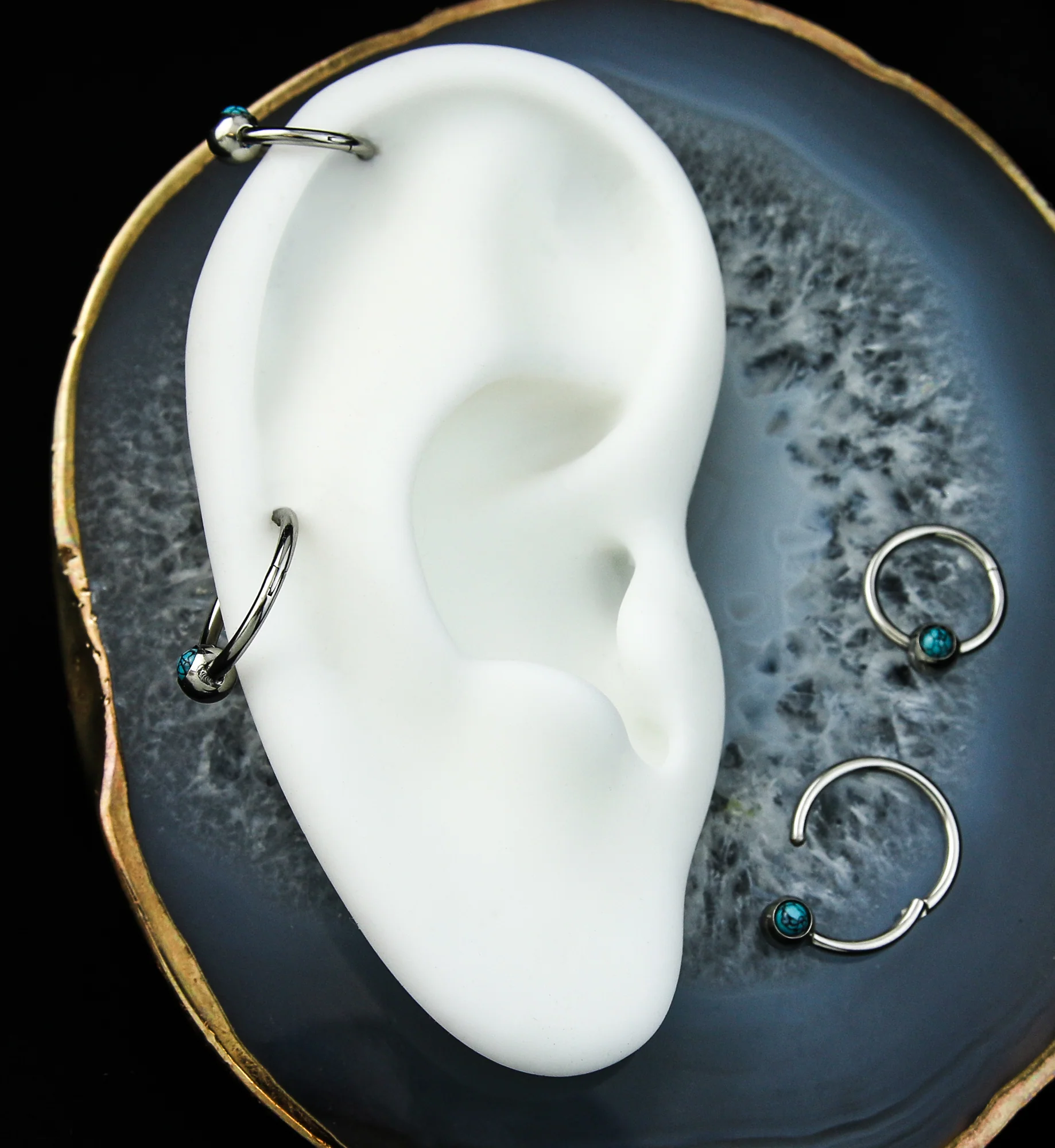 Howlite Turquoise Stainless Steel Hinged Segment Ring - Image 2