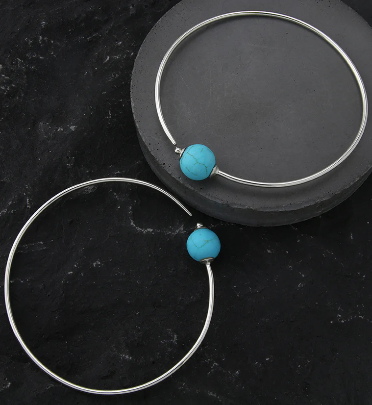 Howlite Turquoise Stone Orb White Brass Hangers / Plug Hoops