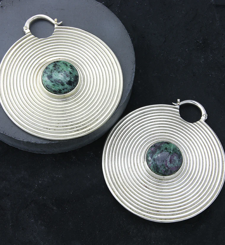 Hypnotic Ruby In Zoisite White Brass Ear Weights - Image 2