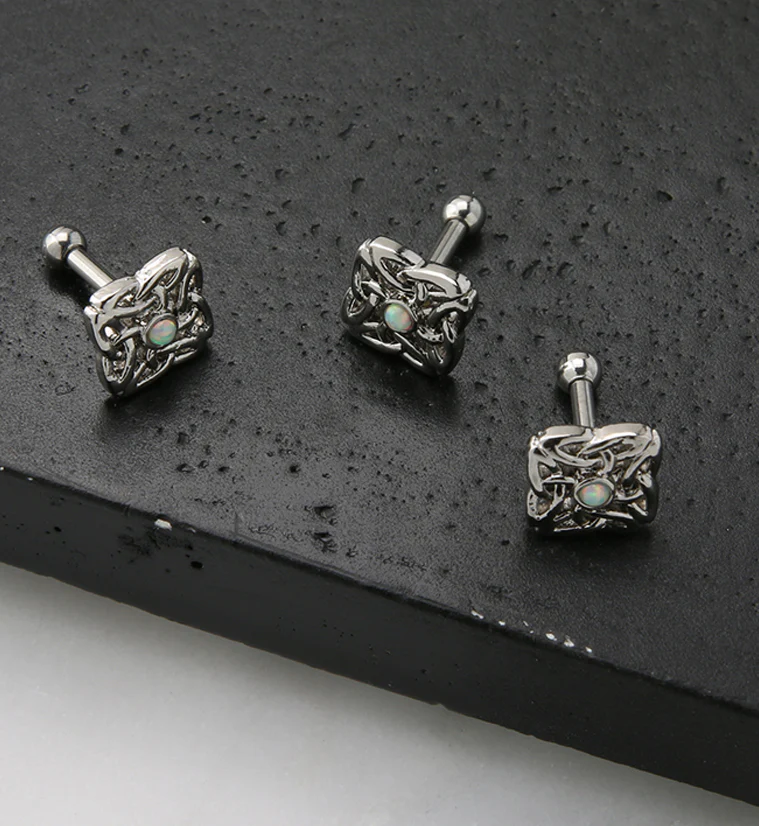 Interlaced Square White Opalite Cartilage Barbell - Image 2