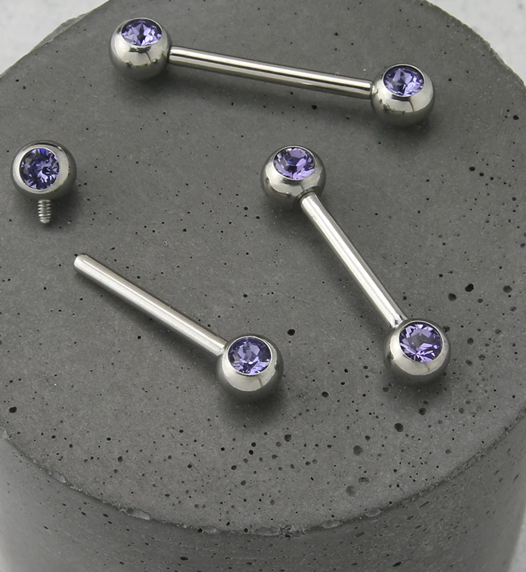 Internally Threaded Stainless Steel Tanzanite CZ Barbell - Image 2