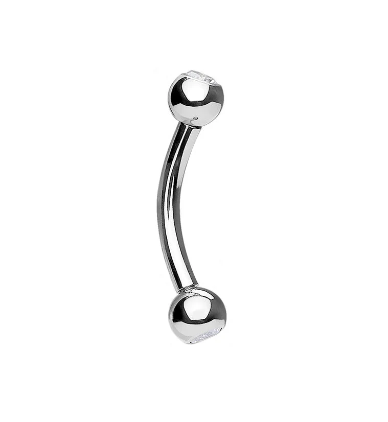 Internally Threaded Titanium Double CZ Curved Barbell - Image 3