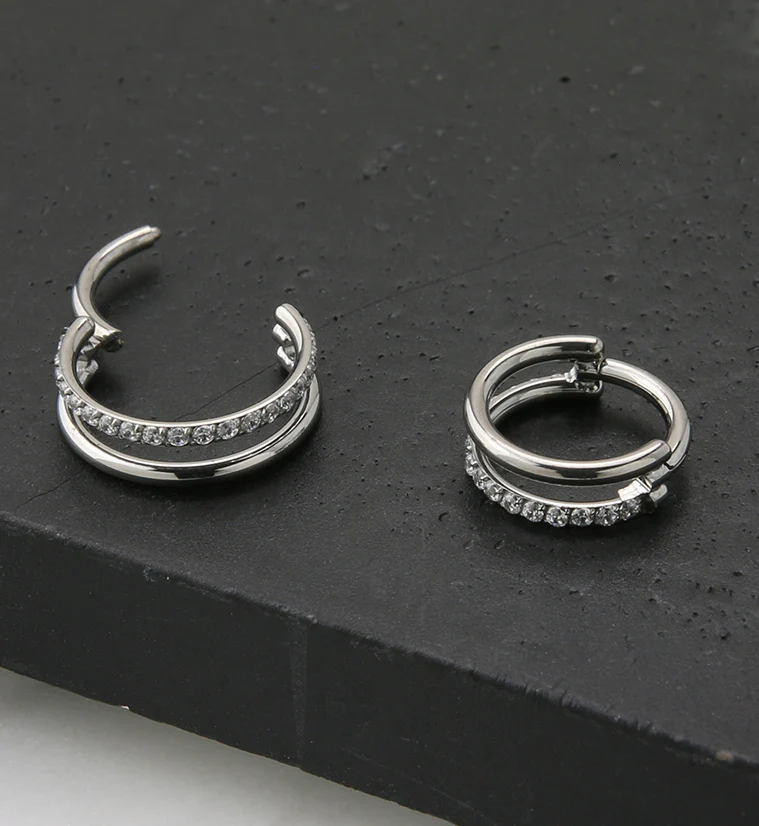 Interval CZ Row Titanium Hinged Segment Ring - Image 2