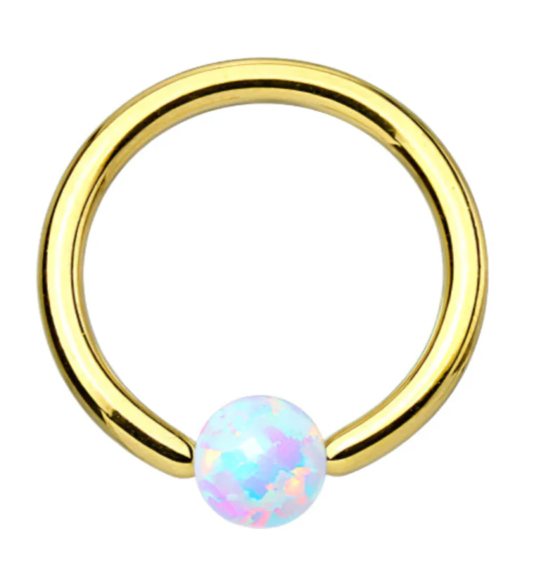 Gold PVD White Opalite Captive Ring