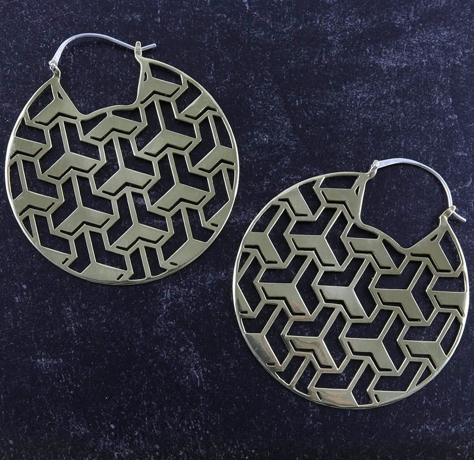 Isometric Brass Earrings - Weights - Image 2
