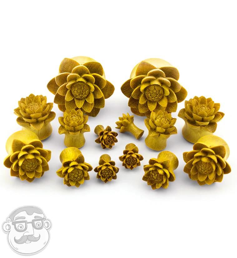 Jackfruit Wood Carved Camellia Flower Plugs - Image 2