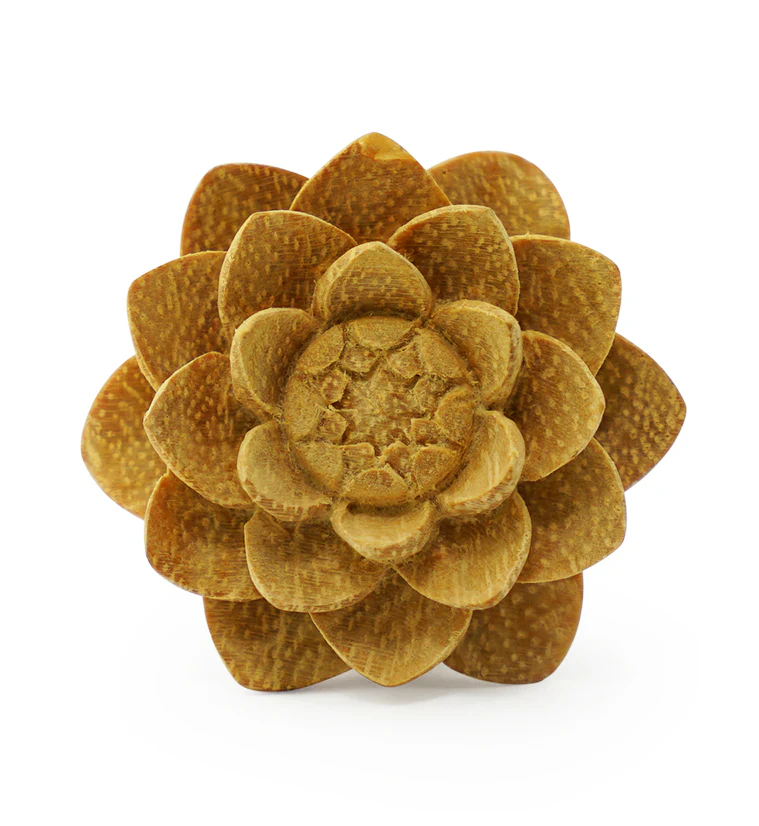 Jackfruit Wood Carved Camellia Flower Plugs - Image 3