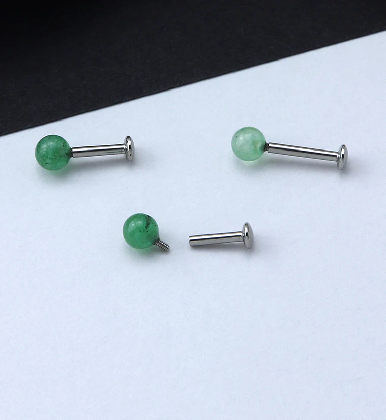 Aventurine Stone Ball Top Internally Threaded Labret - Image 2