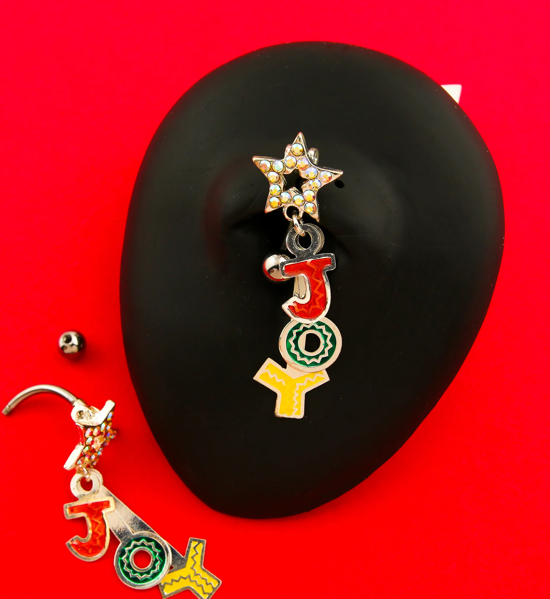 Joy Dangle Rainbow Aurora CZ Stainless Steel Belly Button Ring - Image 2