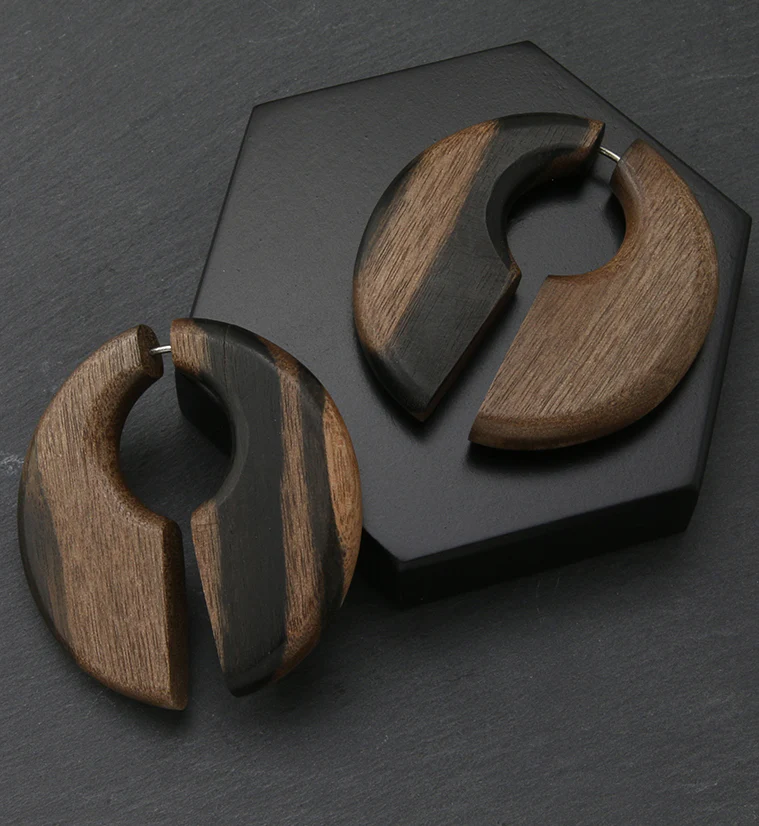 Keyhole Areng Wood Fake Gauge Earrings - Image 2