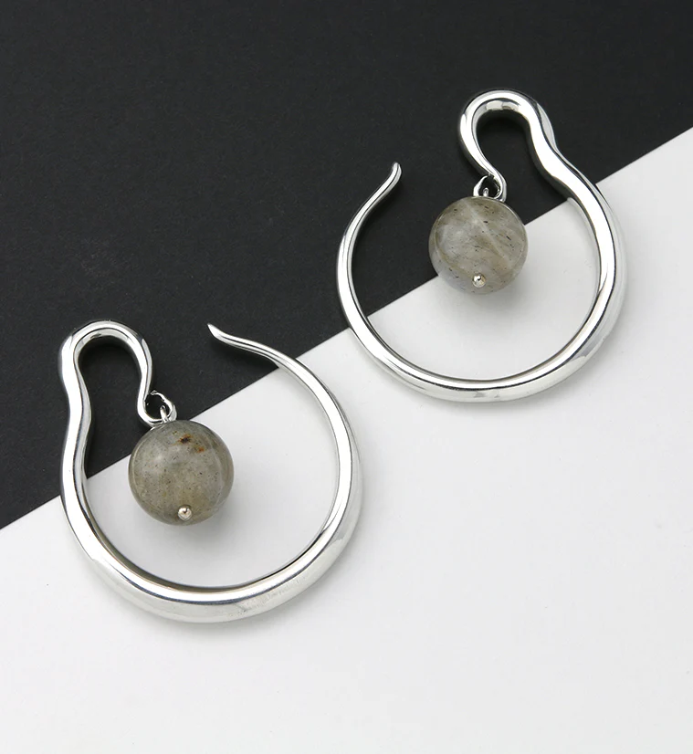 Labradorite Orbital White Brass Ear Weights - Image 2