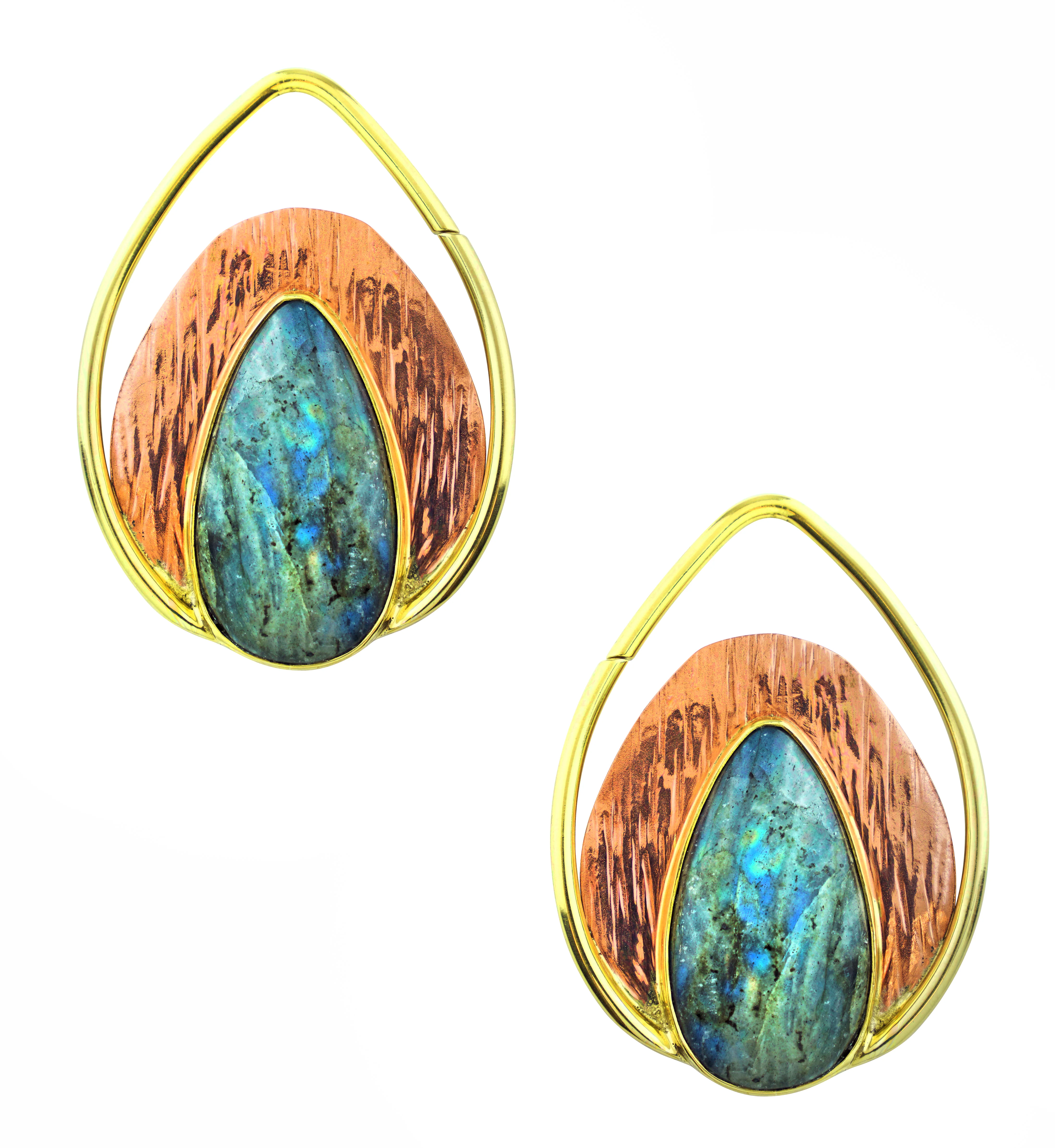 Labradorite Stone Rogue Brass Teardrop Ear Weights - Image 4