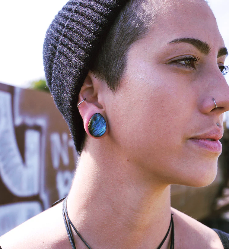 Labradorite Stone Teardrop Plugs - Image 2