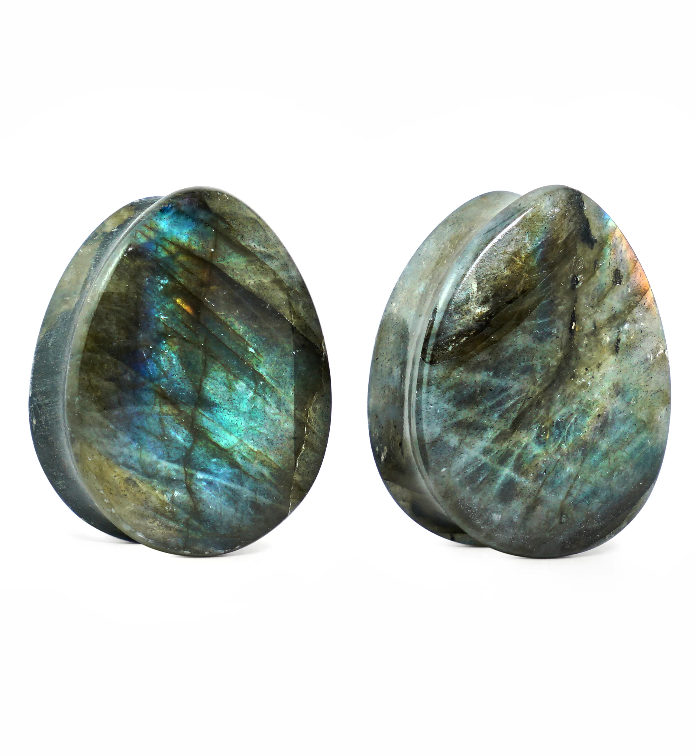 Labradorite Teardrop Stone Plugs 3/4" (19mm) Version 6 - Image 2
