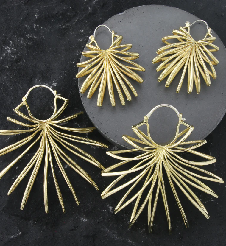 Lady Palm Leaf Brass Hangers / Earrings - Image 2