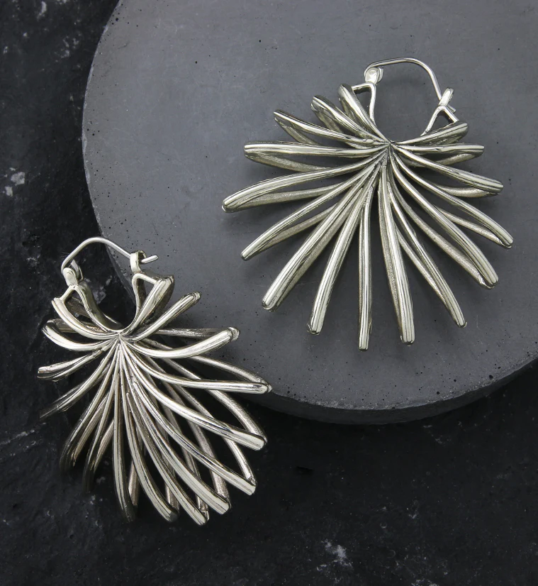 Lady Palm Leaf White Brass Hangers / Earrings - Image 2