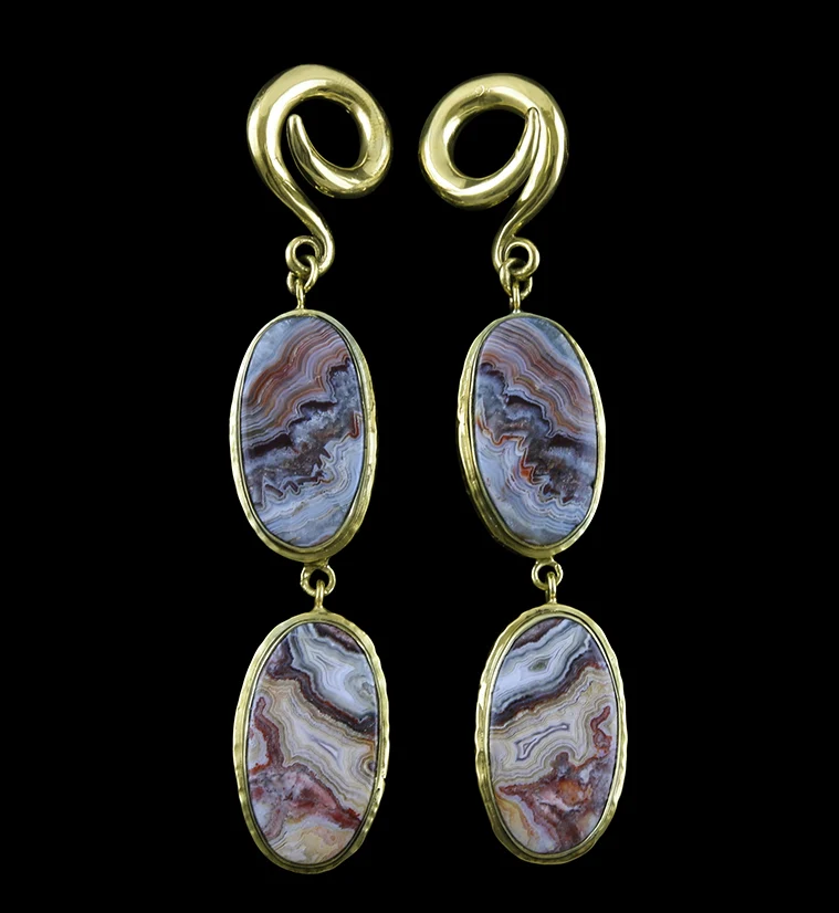 Laguna Lace Agate Stone Brass Ear Weights Version 4