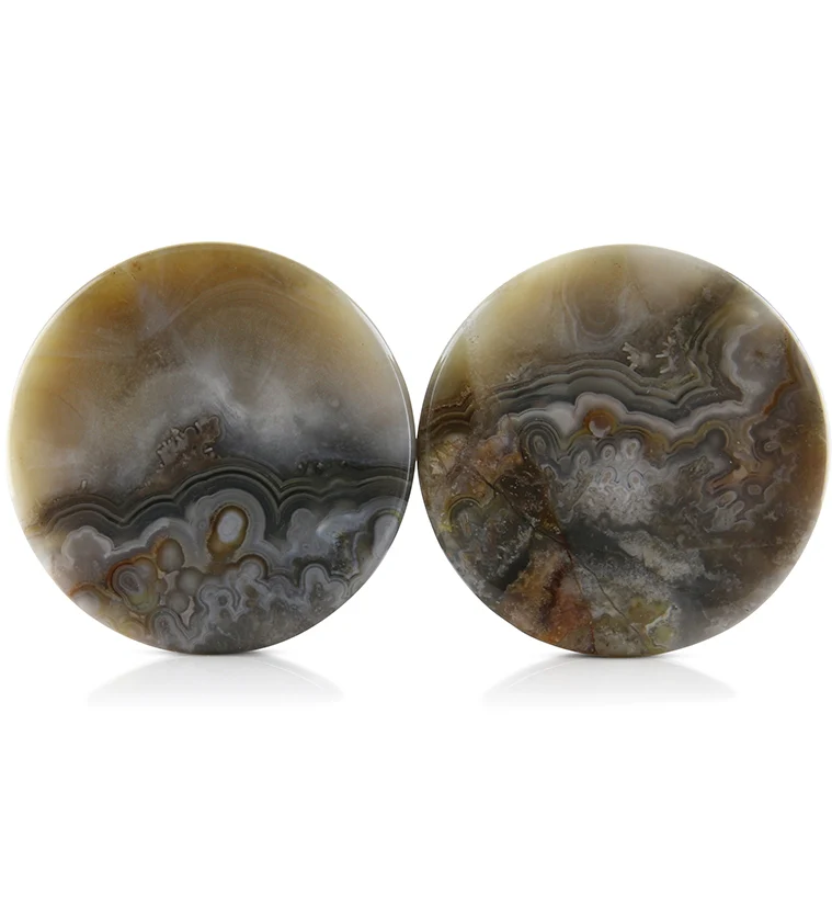 Laguna Lace Agate Stone Plugs 1 Inch (25mm) Version 2