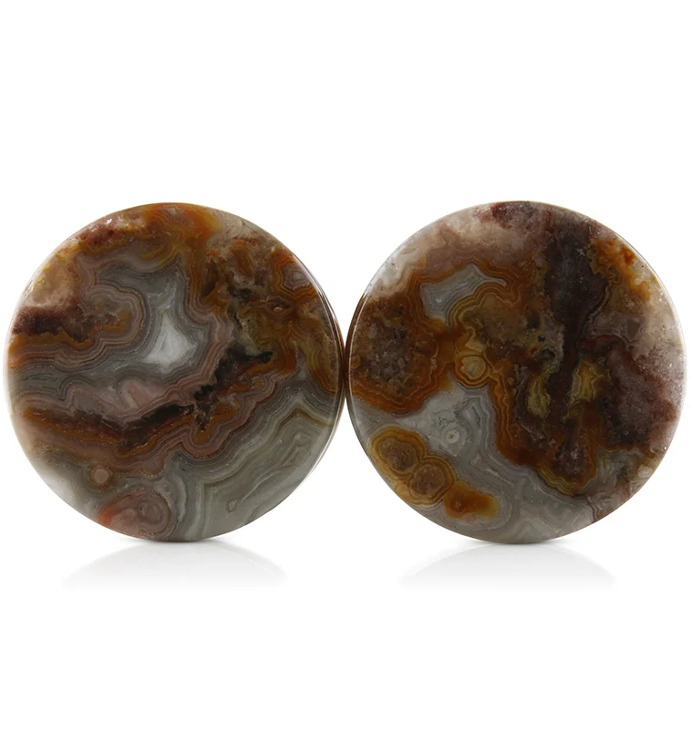 Laguna Lace Agate Stone Plugs 1 Inch (25mm) Version 3