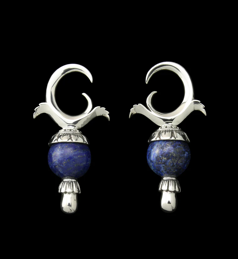 Lapis Lazuli Stone White Brass Totum Ear Weights