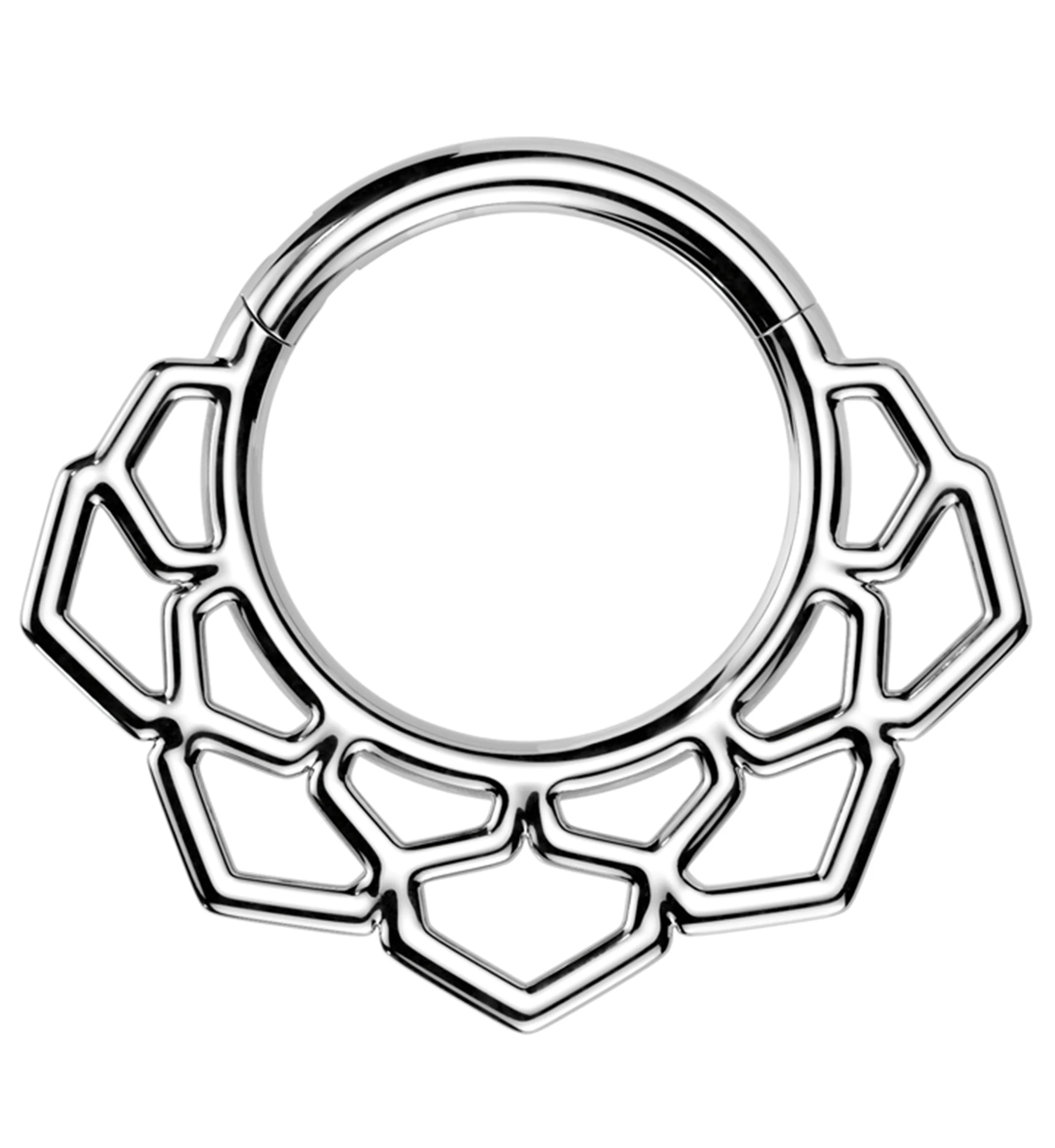 Lattice Lotus Flower Stainless Steel Hinged Segment Ring