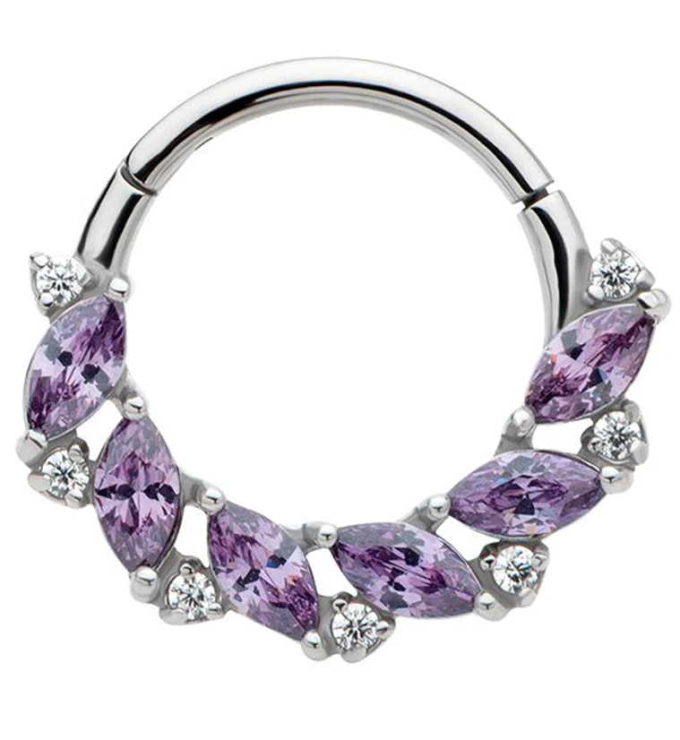 Laurel Amethyst CZ Stainless Steel Hinged Segment Ring