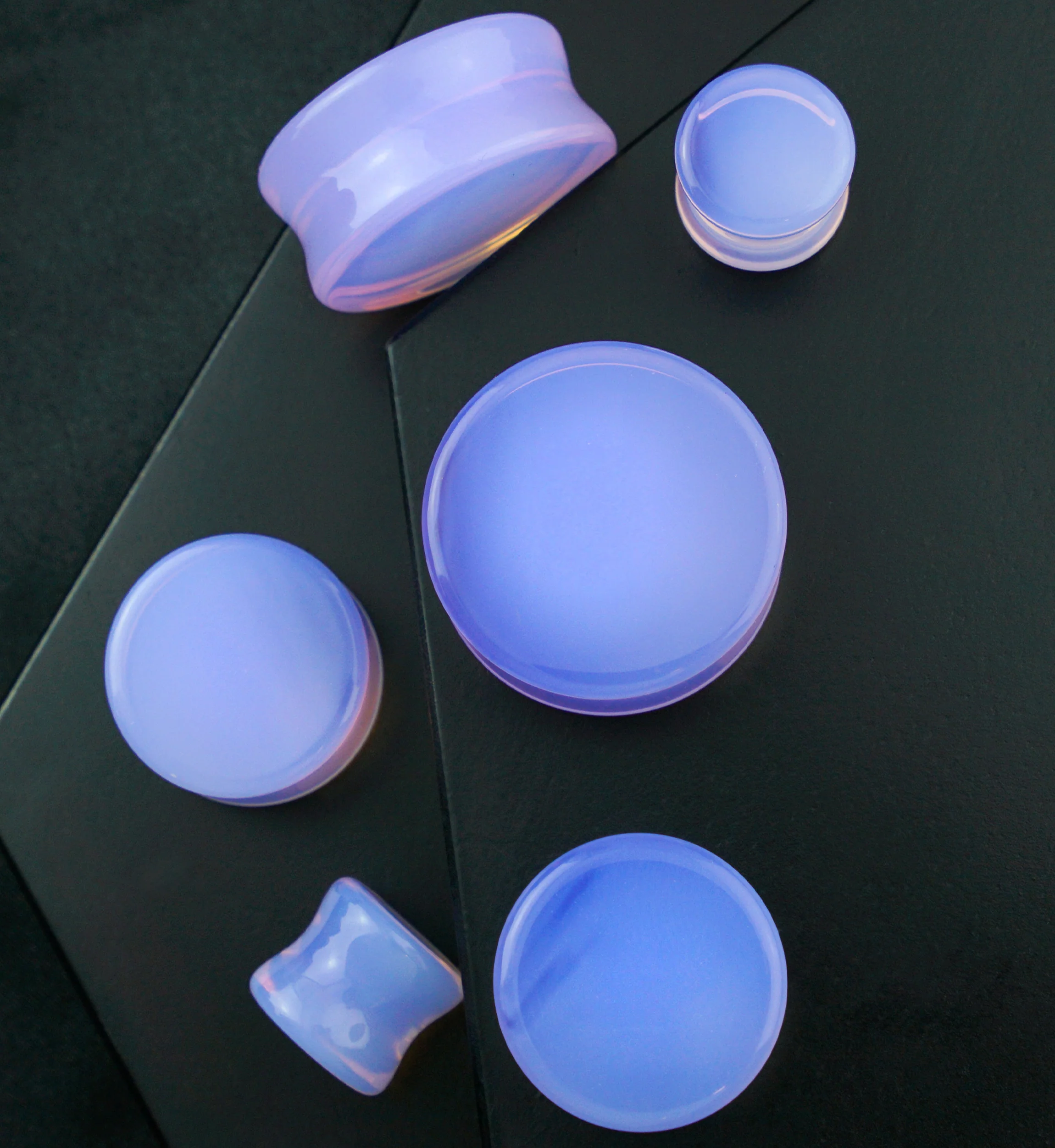 Lavender Opalite Glass Double Flare Plugs - Image 2