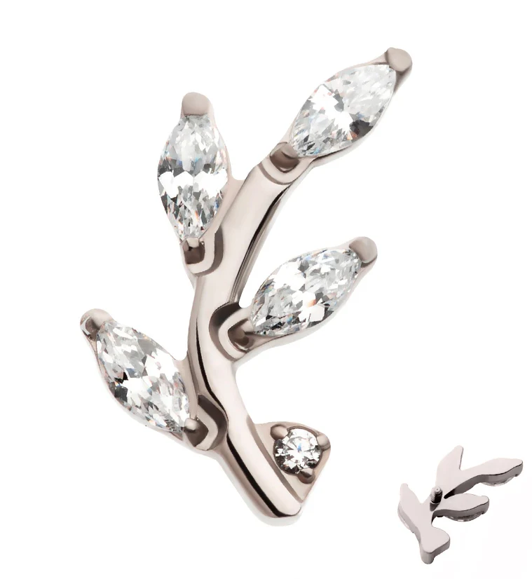 Leaf Clear CZ Internally Threaded Titanium Top