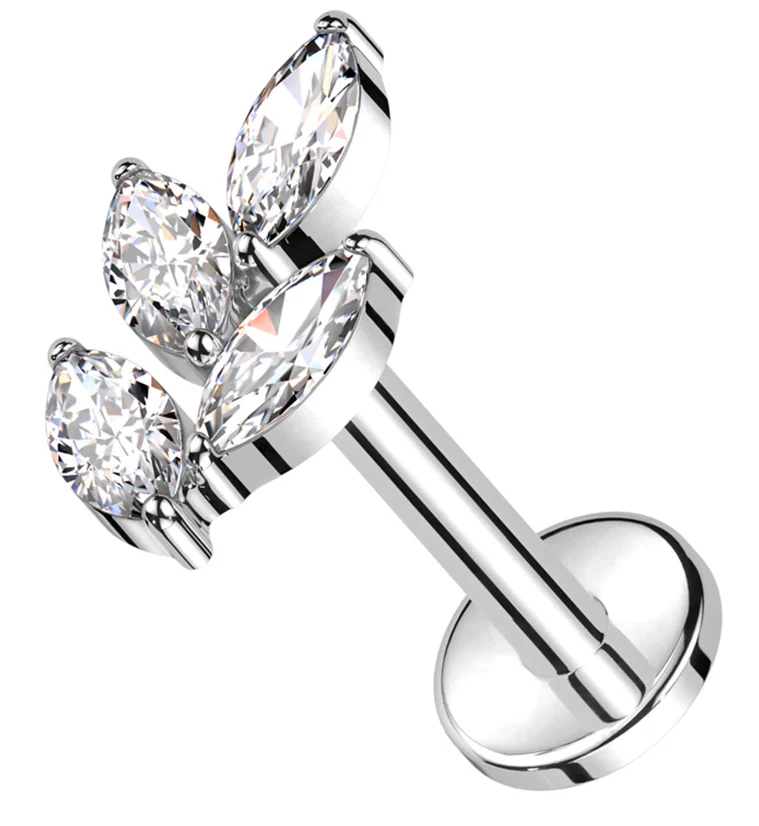 Leaf Marquise Clear CZ Titanium Internally Threaded Labret