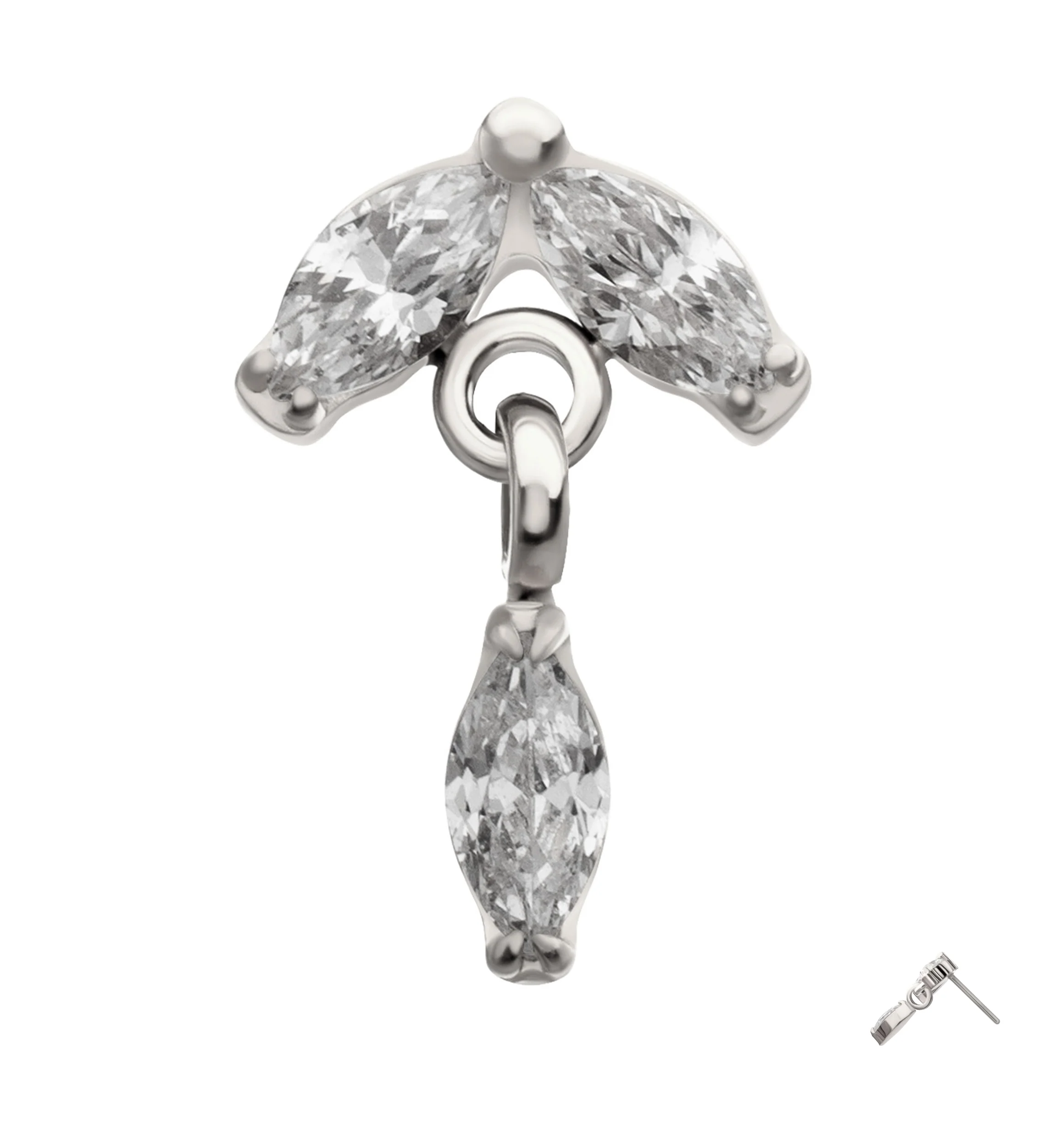 Leafdrop Clear CZ Hanging Gem Titanium Threadless Top