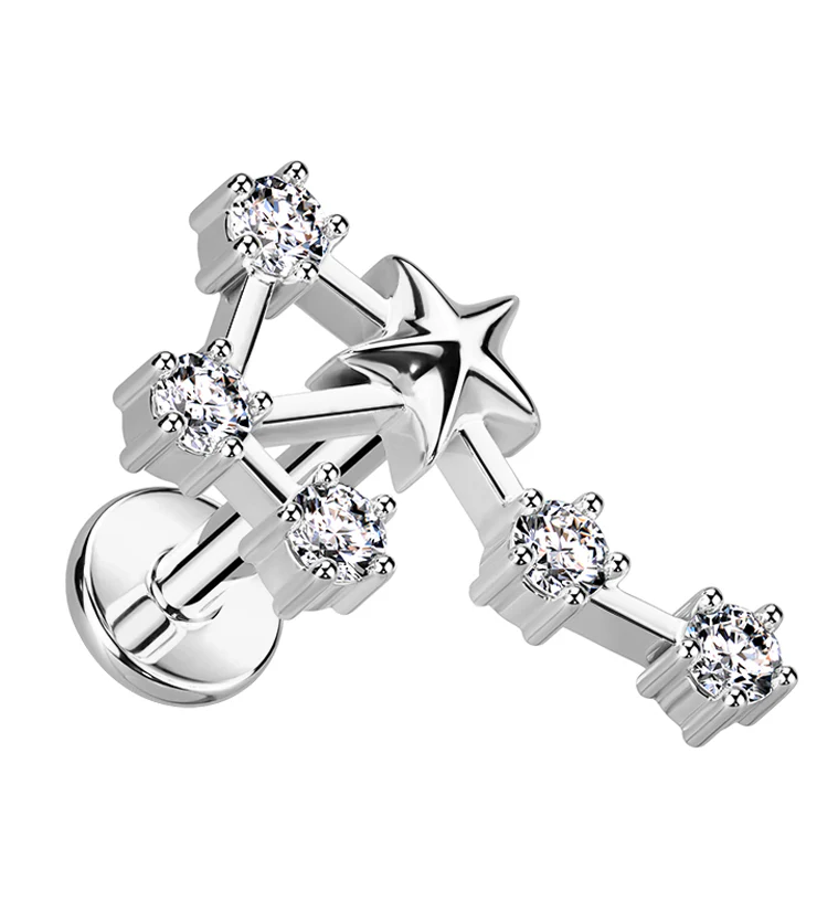 Libra Constellation Clear CZ Stainless Steel Internally Threaded Labret