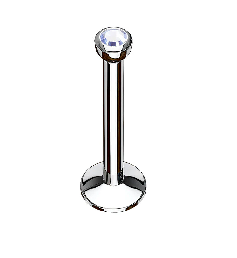 Light Blue CZ Stainless Steel Internally Threaded Labret