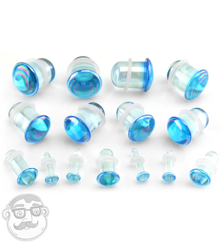 Light Blue Oil Splash Single Flare Glass Plugs - Image 2