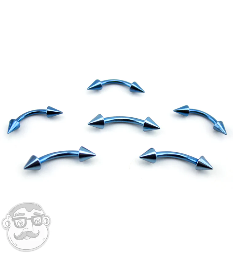 Light Blue PVD Spiked Curved Barbell - Image 4