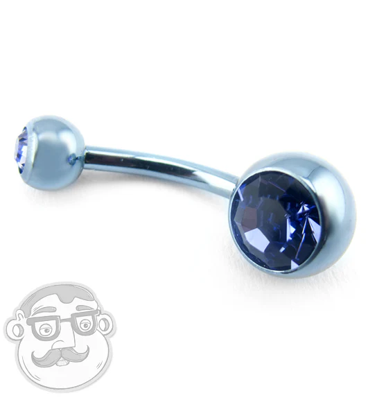 Light Blue Titanium Belly Button Ring - Tanzanite CZ Gem - Image 2