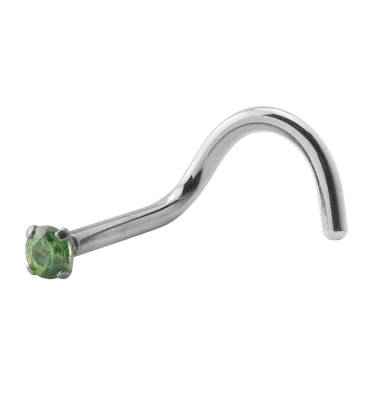 Green CZ Titanium Threadless Nose Screw Ring