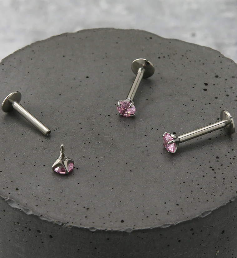 Light Pink CZ Prong Labret Stud (Convex Disk) - Image 2